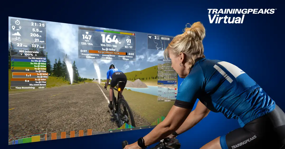 TrainingPeaks Virtual workout on a road in the app