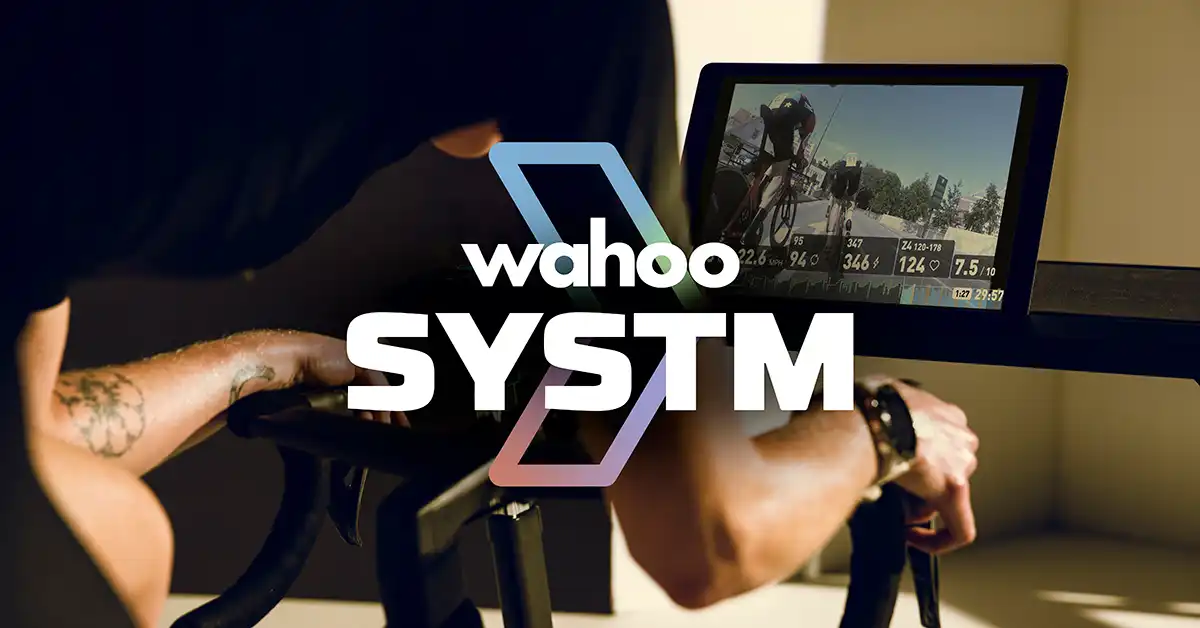 A cyclist using Wahoo SYSTM video workouts